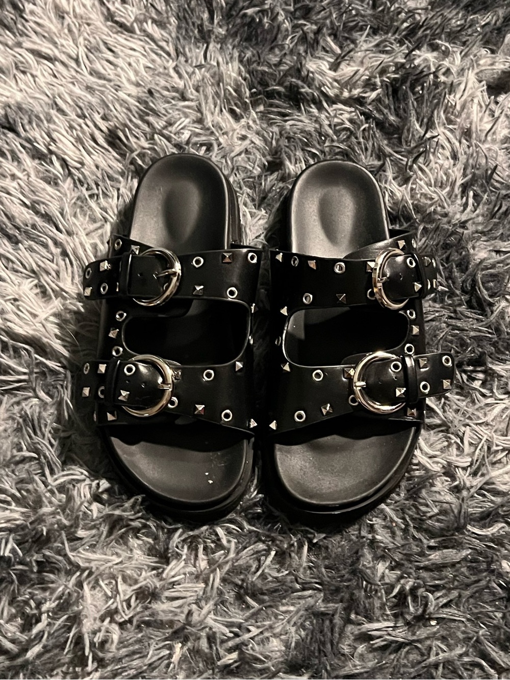 Unk Black Studded Double-Buckle Slide Sandals